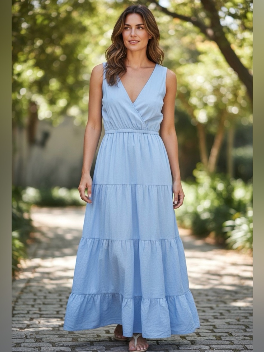 Boston Proper Surplice Tiered Cotton Maxi Dress in XS